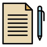 L'icône d'assurance stylo papier vecteur contour couleur