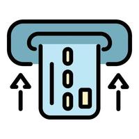 carte de crédit dans le vecteur de contour de couleur icône atm