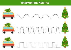 tracer des lignes pour les enfants. camionnettes et arbres de dessin animé. pratique de l'écriture. vecteur