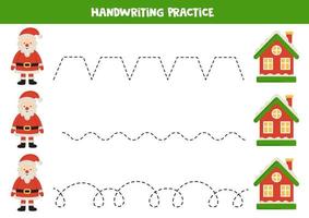 tracer des lignes pour les enfants. dessin animé père noël et maisons. pratique de l'écriture. vecteur