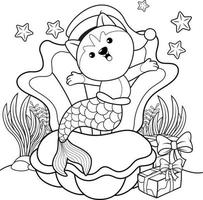 livre de coloriage de noël avec une jolie sirène husky vecteur