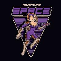emblème vintage de vecteur sur le thème de l'espace avec une pin up girl