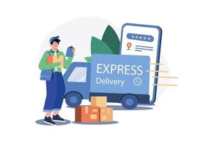 concept d'illustration de service de livraison express. une illustration plate isolée sur fond blanc vecteur