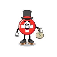 illustration de mascotte suisse homme riche tenant un sac d'argent vecteur