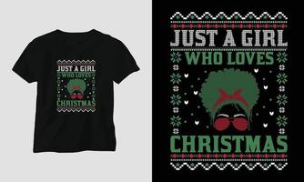 juste une fille qui aime noël - conception de t-shirt moche de style rétro de noël vecteur