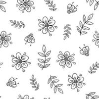 fleurs fantaisie, feuilles modèle sans couture vecteur simple illustration de contour de concept minimaliste, ornement de répétition floral dessiné à la main mince pour les invitations, cartes de voeux, bannière, conception de livret