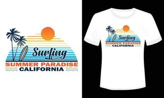 paradis d'été surf californie illustration de conception de t-shirt vecteur