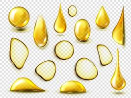 gouttes dorées réalistes et taches d'huile ou de miel vecteur