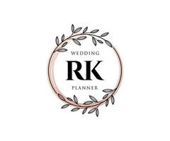 collection de logos de monogramme de mariage lettre initiales rk, modèles minimalistes et floraux modernes dessinés à la main pour cartes d'invitation, réservez la date, identité élégante pour restaurant, boutique, café en image vectorielle vecteur