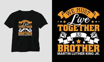 Martin Luther King jr. conception de t-shirt de jour sur le thème des états-unis avec ruban, poing, drapeau vecteur