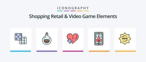 ligne d'éléments de vente au détail et de jeu vidéo remplie de 5 icônes, y compris. Chariot. vente. achats. achats. conception d'icônes créatives vecteur