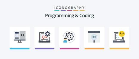 programmation et codage pack d'icônes plat 5, y compris le codage. application. développer. programmeur. développement. conception d'icônes créatives vecteur