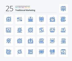 marketing traditionnel 25 pack d'icônes de couleur bleue, y compris les entreprises. stratégie. commercialisation. marché. commercialisation vecteur