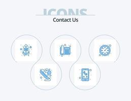 contactez-nous pack d'icônes bleues 5 conception d'icônes. temps. télégramme. e-mail. Téléphone. fax vecteur