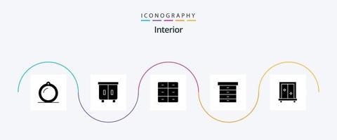 pack d'icônes de glyphe intérieur 5 comprenant un miroir. fenêtre. placard. meubles. décor vecteur