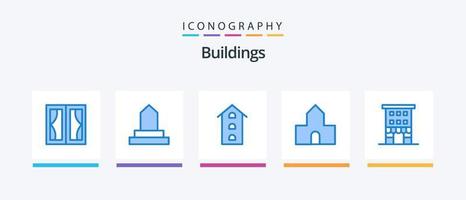 bâtiments bleu 5 pack d'icônes comprenant un bâtiment chrétien. catholique. mosquée. église cathédrale. magasins. conception d'icônes créatives vecteur