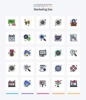 pack d'icônes rempli de 25 lignes de seo de marketing créatif tel que le paquet. boîte. récompense. cible. couronne vecteur