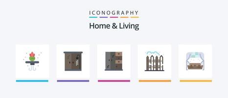 pack d'icônes home and living flat 5 comprenant. canapé. armoire. fenêtre. maison. conception d'icônes créatives vecteur
