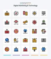 marketing numérique créatif et technologie pack d'icônes remplies de 25 lignes telles qu'en ligne. plateforme. commercialisation. nouvelles. publicité vecteur