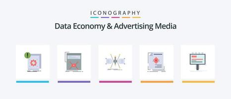 économie de données et médias publicitaires pack d'icônes plat 5 comprenant un dépliant. publicité. la toile. structure. grille. conception d'icônes créatives vecteur