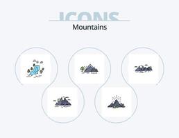 pack d'icônes remplies de lignes de montagnes 5 conception d'icônes. colline. rochers. montagne. détruire. paysage vecteur