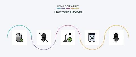 ligne d'appareils remplie de 5 icônes plates, y compris la machine. dispositifs. des ordinateurs. grand. microphone vecteur