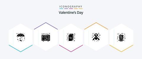 pack d'icônes de 25 glyphes de la saint-valentin, y compris le cœur. don. la télé. aimer. cœurs vecteur