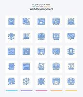 développement web créatif 25 pack d'icônes bleues telles que l'actualisation. la toile. navigateur. la toile. préféré vecteur