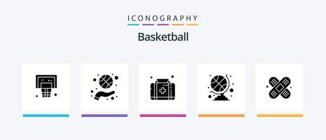 pack d'icônes de glyphe de basket-ball 5, y compris les blessures. aide. sport. globe de club de sport. accessoires de sport. conception d'icônes créatives vecteur