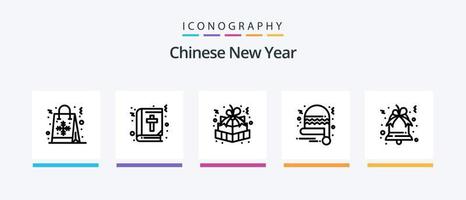 pack d'icônes ligne 5 du nouvel an chinois, y compris nouveau. Chinois. lampe. année. nouveau. conception d'icônes créatives vecteur