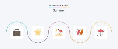 pack d'icônes d'été plat 5 comprenant un parapluie. surfant. étoile de mer. planche de surf. des loisirs vecteur