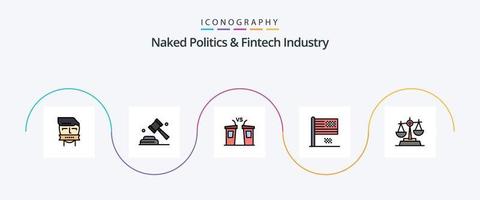 politique nue et ligne de l'industrie fintech remplie de 5 icônes plates, y compris l'automne. effondrement. vote. rêve américain. politicien vecteur