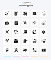 pack d'icônes noir solide 25 glyphes d'amour créatif tel que cosmétique. message. lit. aimer. romance vecteur