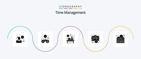 pack d'icônes glyphe 5 de gestion du temps, y compris le temps. cas. bureau. entreprise. réception vecteur