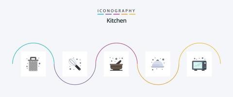 pack d'icônes plat 5 de cuisine, y compris micro-ondes. nourriture. cuisine. vaisselle. cuisine vecteur