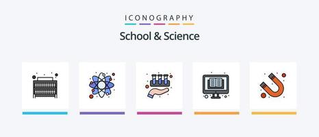 l'école et la ligne scientifique ont rempli un pack de 5 icônes, y compris la recherche. école. atome. réel. domaine. conception d'icônes créatives vecteur