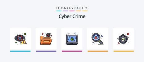 ligne de cybercriminalité remplie de 5 packs d'icônes comprenant une carte atm. sécurité. protéger. protéger. vérifier. conception d'icônes créatives vecteur