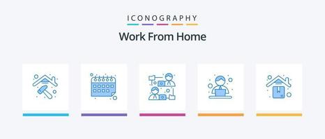 travail à domicile pack d'icônes bleu 5, y compris l'expédition. livraison. l'Internet. fonctionnement. routine. conception d'icônes créatives vecteur