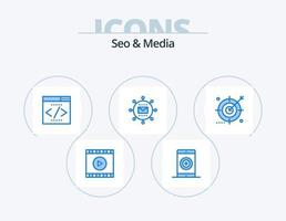 seo et media blue icon pack 5 design d'icônes. promotion. médias. performance. poster. référencement vecteur