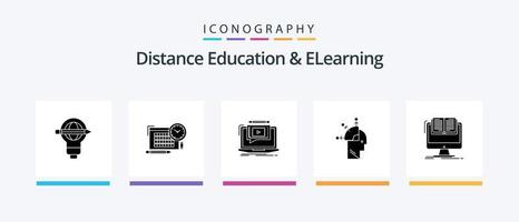 pack d'icônes glyphe 5 pour l'enseignement à distance et l'apprentissage en ligne, y compris l'art. homme. se concentrer. utilisateur. Didacticiel. conception d'icônes créatives vecteur