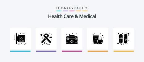 soins de santé et pack d'icônes de glyphe médical 5, y compris le verre. jus de pomme. ruban. pomme. médical. conception d'icônes créatives vecteur