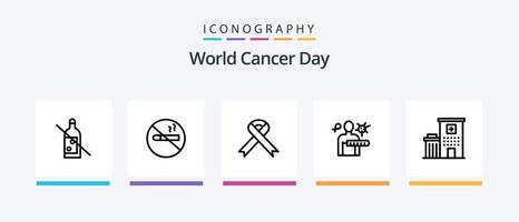 pack d'icônes de la ligne 5 de la journée mondiale du cancer, y compris le monde. ruban. bâtiment. se soucier. cancer. conception d'icônes créatives vecteur