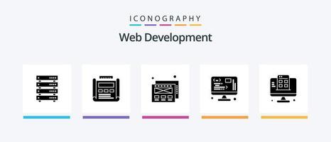 pack d'icônes de développement web glyphe 5 comprenant une page web. la toile. dessin. gestion. données. conception d'icônes créatives vecteur