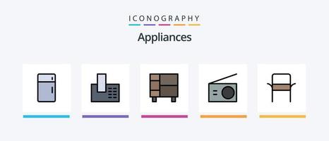 ligne d'appareils remplis de 5 packs d'icônes, y compris les meubles. appareils électroménagers. extracteur. four. gaz. conception d'icônes créatives vecteur