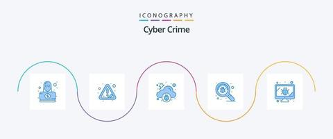 pack d'icônes bleu cyber crime 5 comprenant un moniteur. virus. nuage. recherche. bogue vecteur