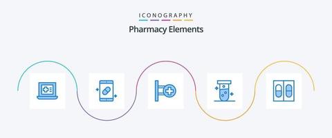 pack d'icônes bleu 5 éléments de pharmacie comprenant des pilules. laboratoire. médical. test. tube vecteur