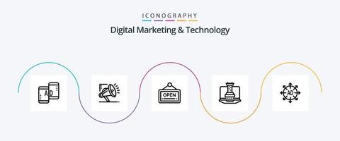 pack d'icônes de la ligne 5 de marketing numérique et de technologie, y compris la soumission. commercialisation. ouvrir. stratégie numérique. numérique vecteur
