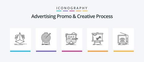 promotion publicitaire et pack d'icônes de la ligne 5 du processus créatif, y compris la société. cible. emballer. ensemble. but. conception d'icônes créatives vecteur