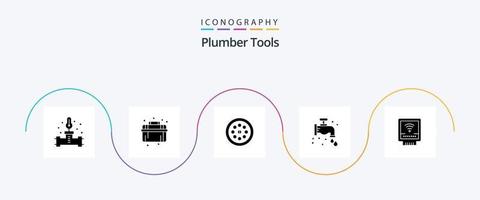pack d'icônes de glyphe de plombier 5, y compris mécanique. plomberie. extracteur. plombier. robinet vecteur