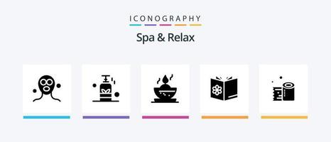 pack d'icônes spa et relax glyph 5 comprenant un bol. huile . bougie dans un bol. bol. conception d'icônes créatives vecteur